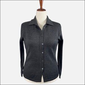 Sutton Studio Gray Button Up Merino Wool Minimalist Long Sleeve Polo (Size L)